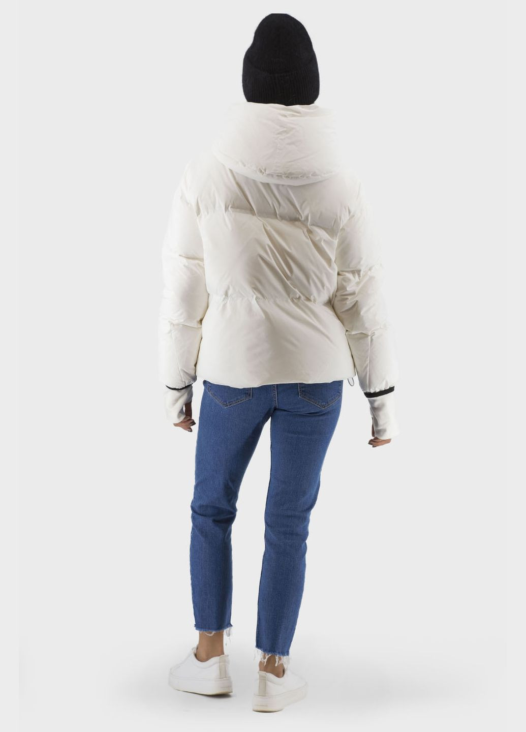 Біла демісезонна жіноча спортивна куртка з качиним пухом і капюшоном, чорна або біла (, ), 27362 Basic