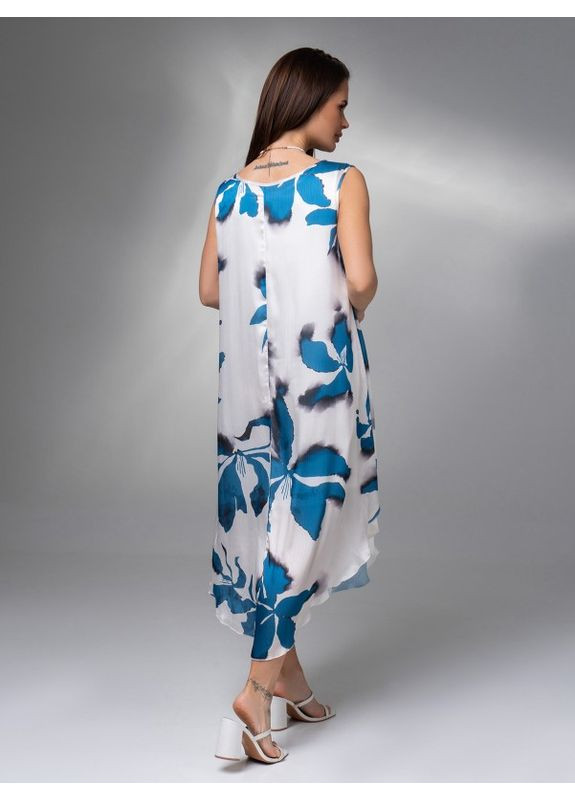 Комбинированное платье 14616 бело-синее ISSA PLUS однотонное