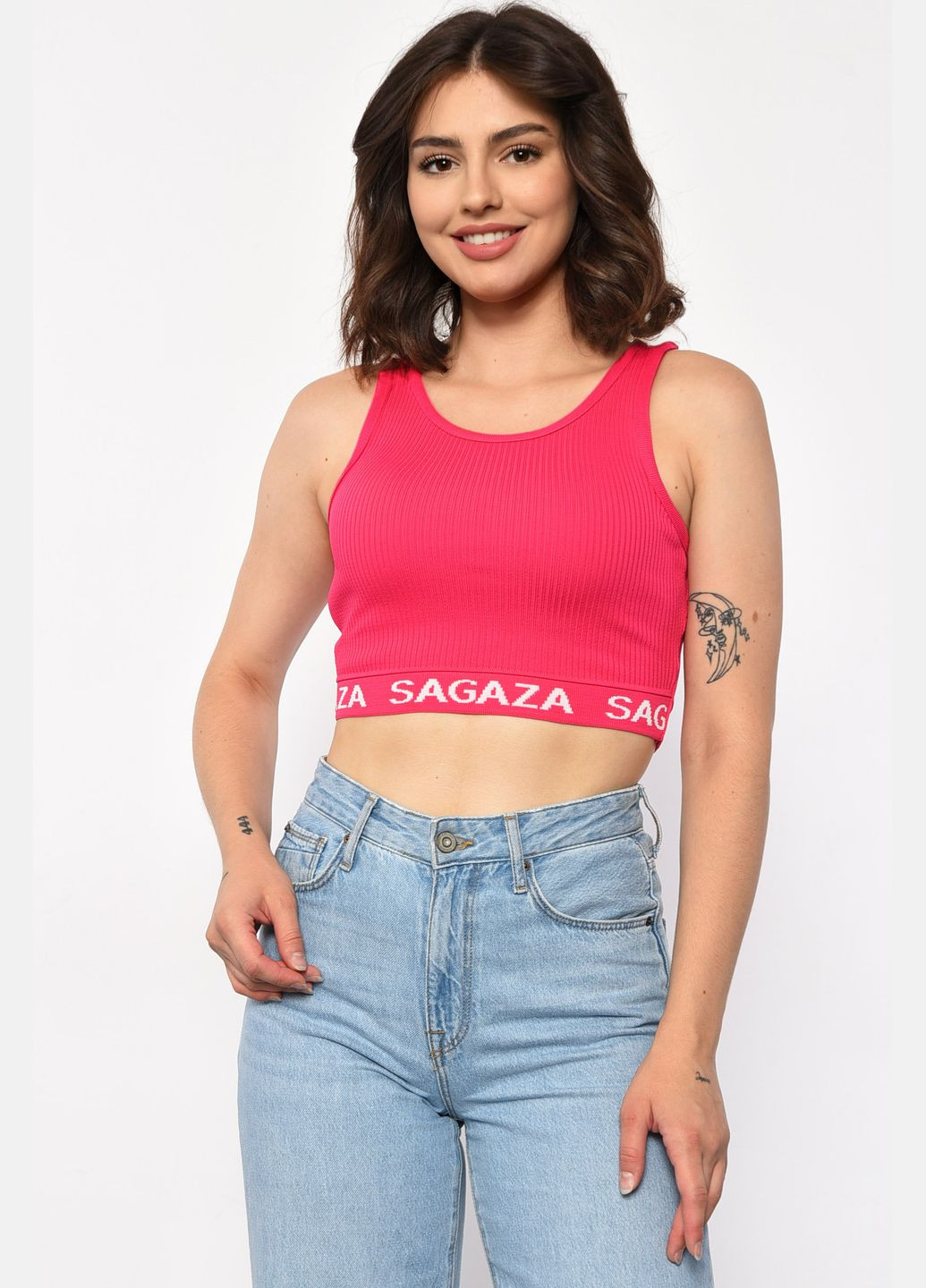 Топ-майка у рубчик жіноча рожевого кольору Let's Shop — 299704351