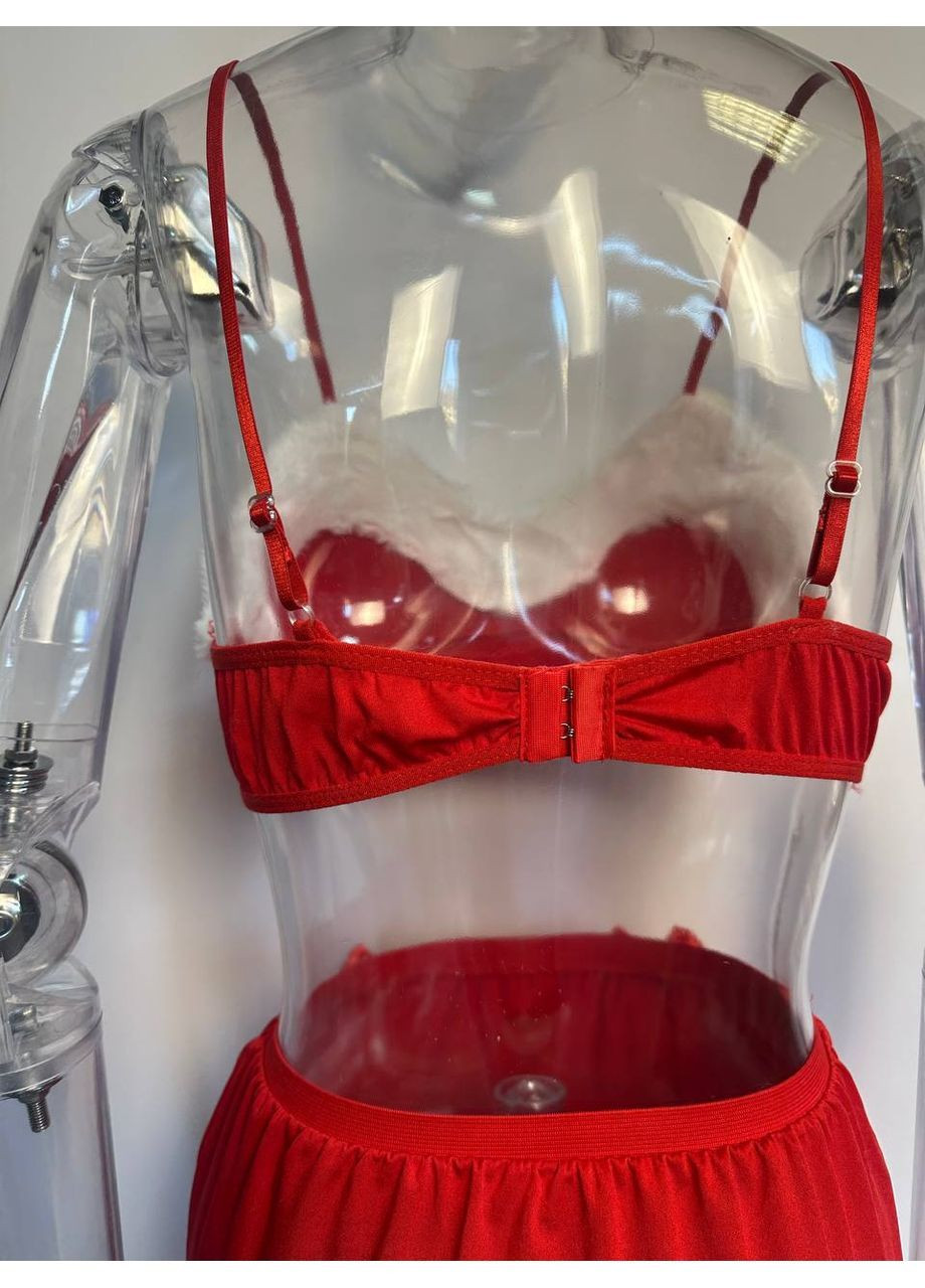 Жіночий спокусливий костюм міс Клаус для рольових ігор декорований хутром з рукавичками No Brand костюм міс Клаус червоний (367833689)