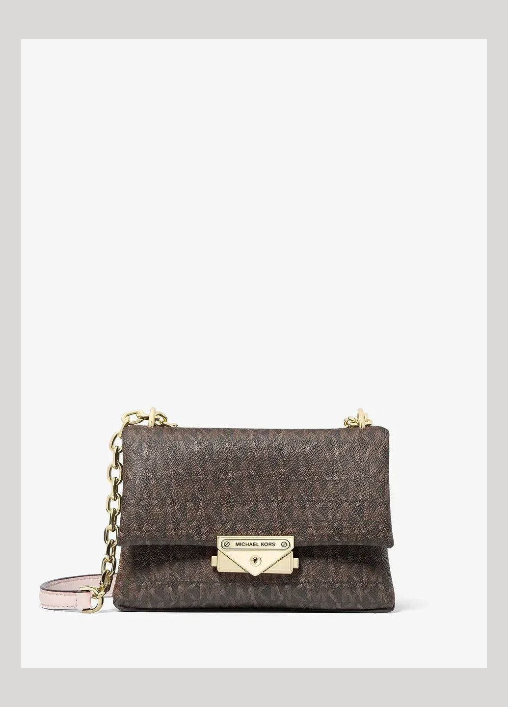 Сумка крос-боді жіноча Cece Small Logo коричнева (рожевий ремінець) Michael Kors (327539091)