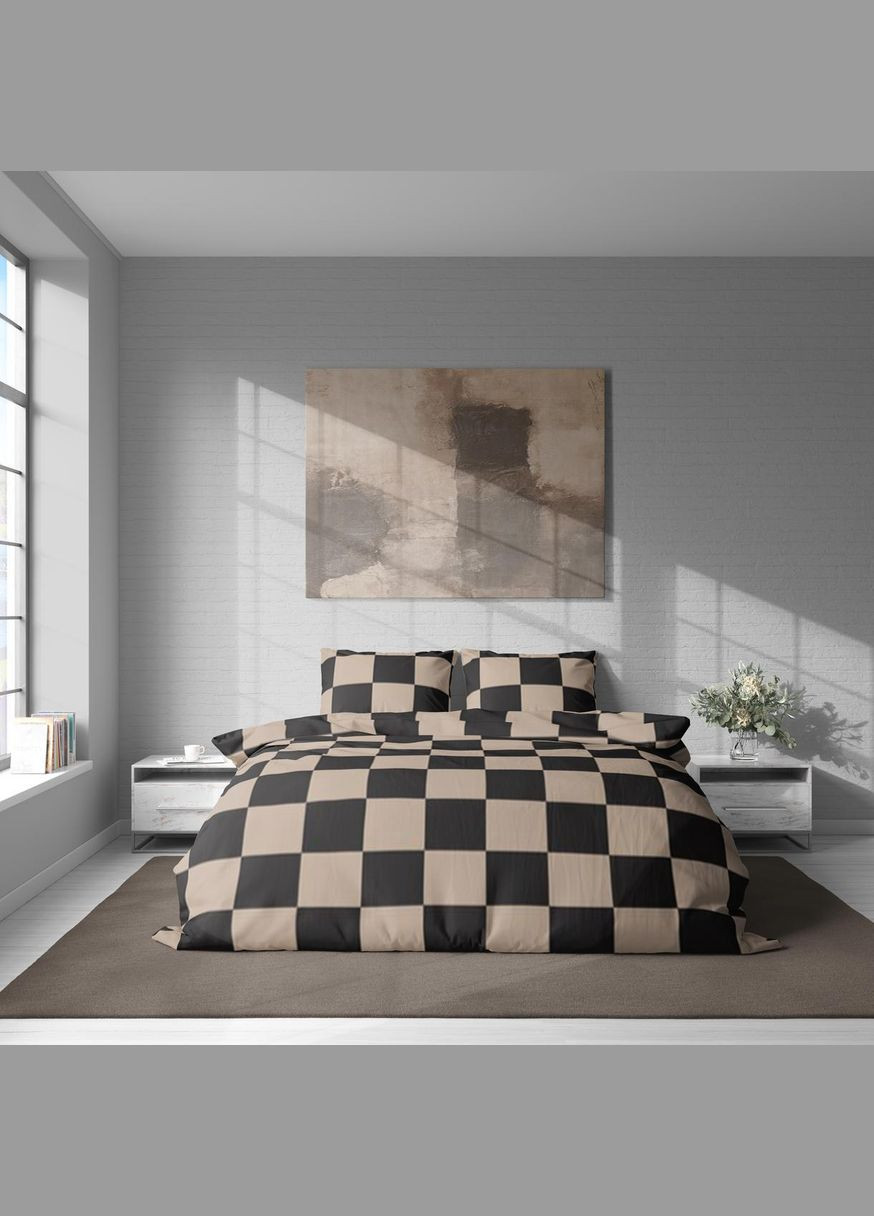 Постільна білизна " ", Полісатин, Бежево-Чорна, Євро P-0158 Lelit (316633121)