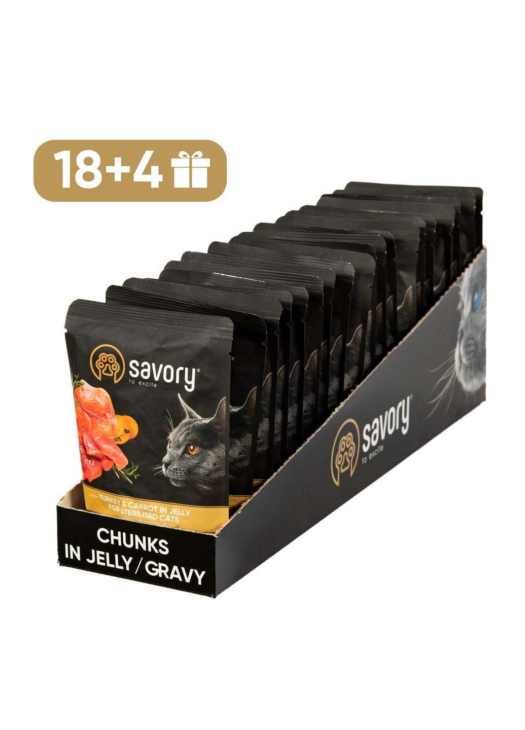 Набор влажных кормов Cat Pouch for Sterilised with Turkey and Carrot in Jelly 85 г, 18+4 шт. Savory (366227475)