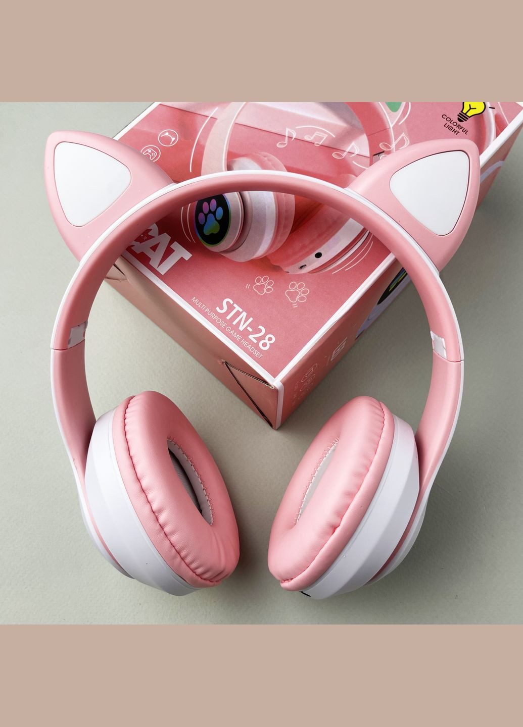 Бездротові навушники Cat Ear RGB STN-28 Рожевий No Brand (333427986)