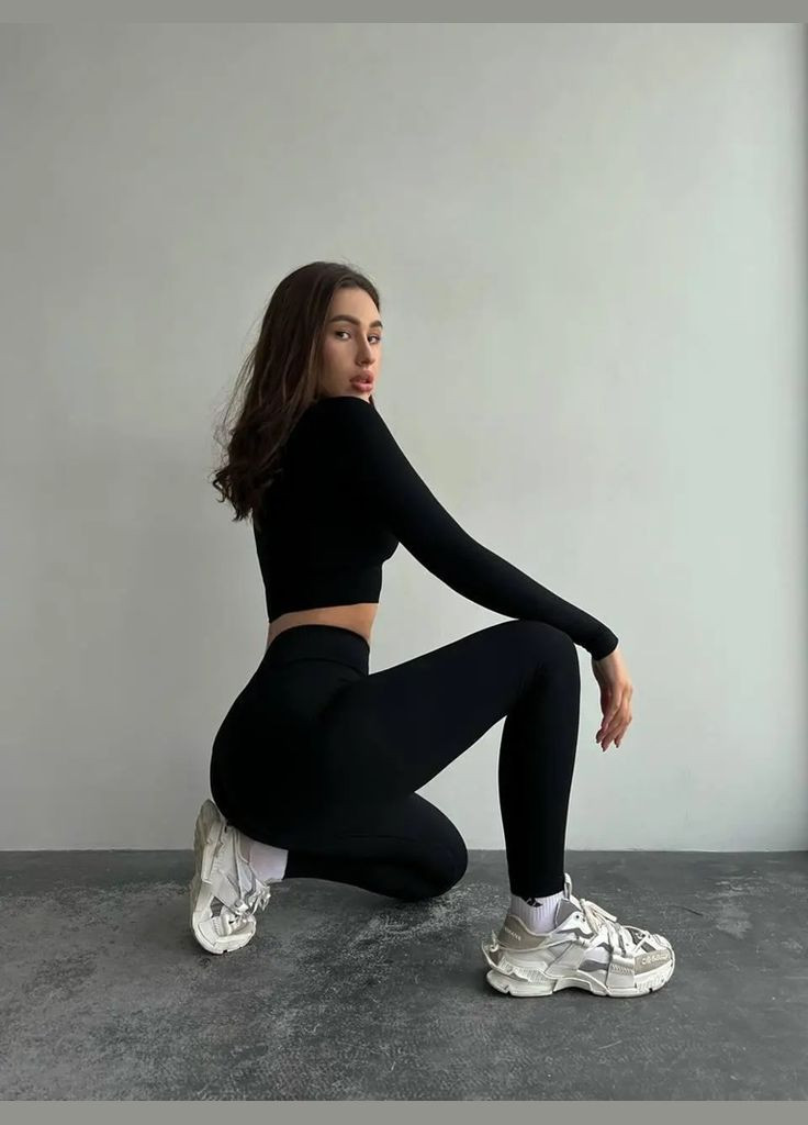 Комплект для фітнесу (спортивний костюм) рашгард та легінси пуш-ап 18694 L чорний Fashion (336547425)