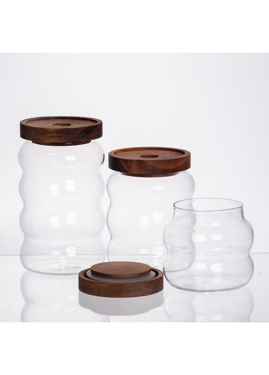 Набор банок для сыпучих продуктов 3 штуки с бамбуковыми крышками 400/600/800 мл 64486-12 Yiwu (368707208)
