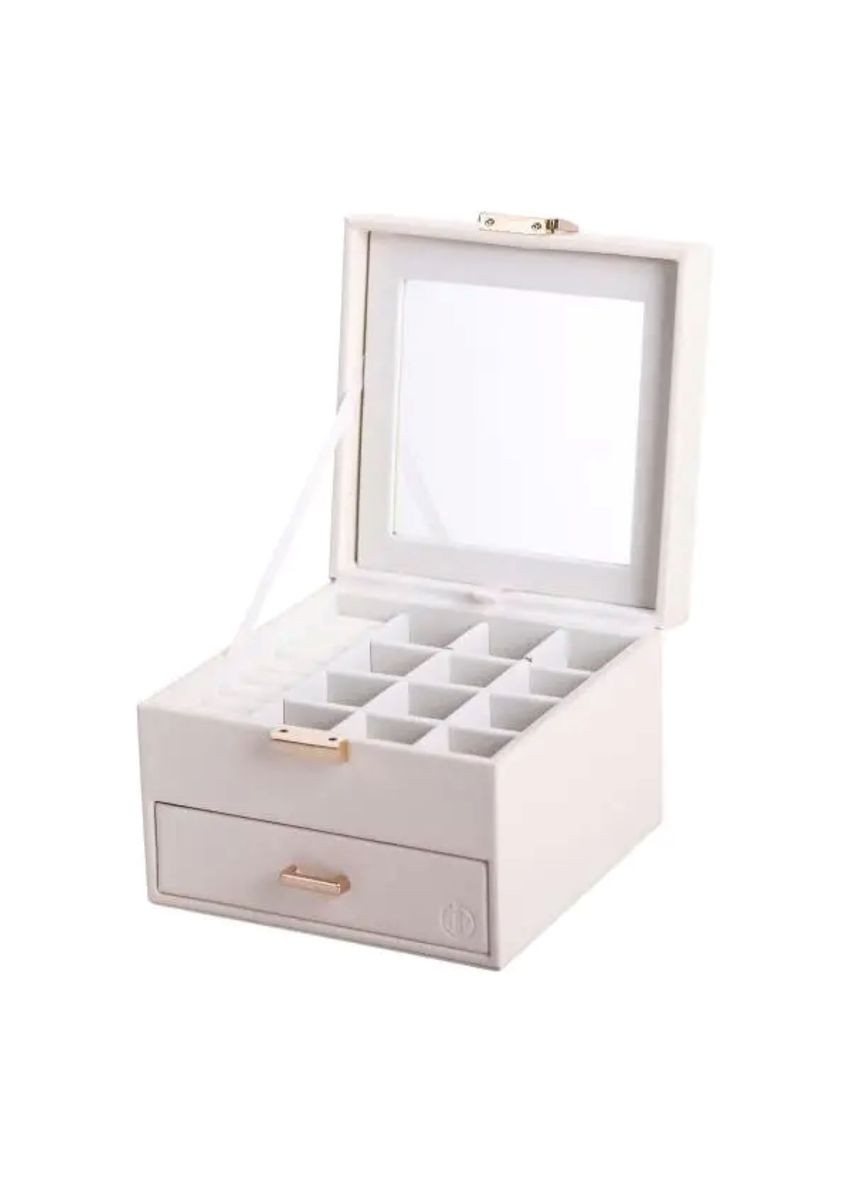 Скринька для прикрас з еко шкіри 2 яруси органайзер для ювелірних виробів біла стильний контейнер для коштовностей ProDobro (364192213)