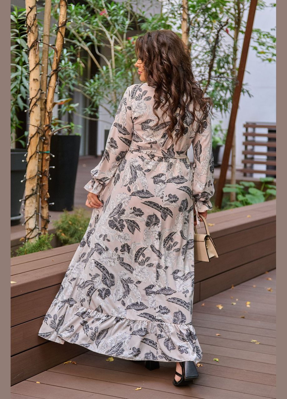 Пудровое кэжуал платье 8636/1 в пудровый цвете с супер-мягкой тканью (принт) и поясом: стильное, комфортное и универсальное 54 Sofia