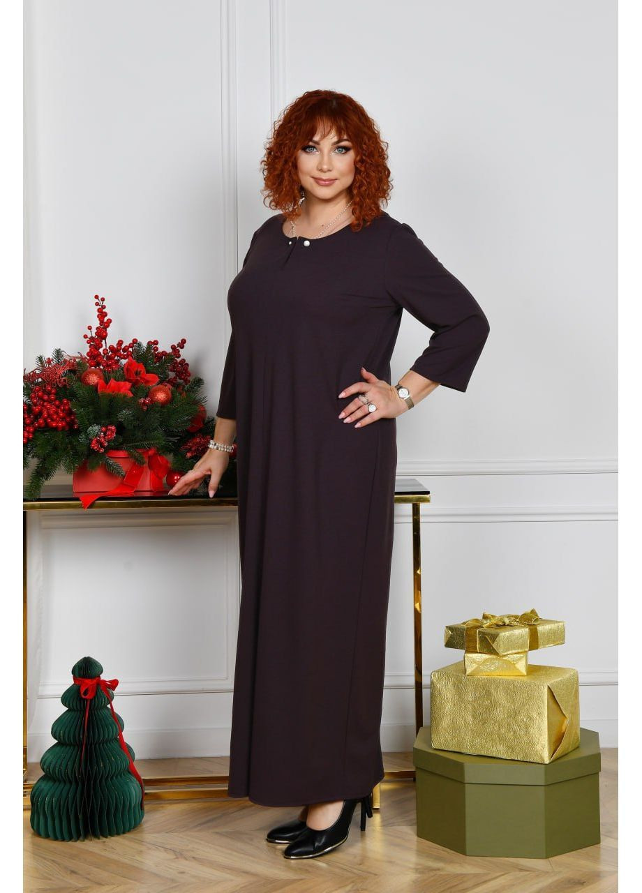 Темно-коричневое праздничный, деловое женское элегантное платье с разрезом No Brand однотонное