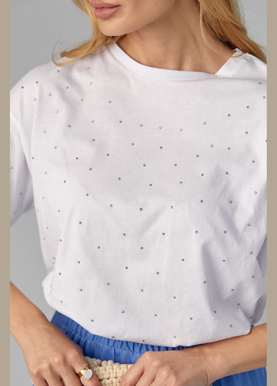 Женская футболка с термостразами - белый Lurex - (293292992)