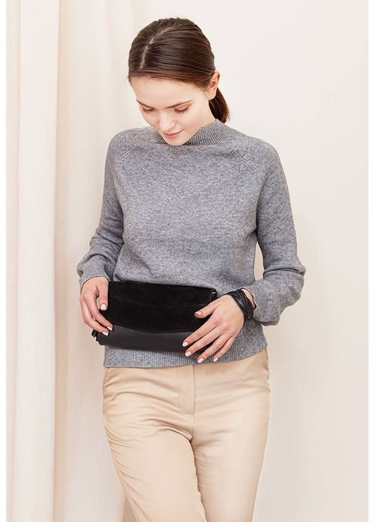 Шкіряна жіноча сумка Еліс чорна Велюр BlankNote клатч (348359373)