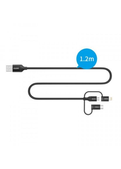 Дата кабель USB 2.0 AM to Lightning + Micro 5P + TypeC 1.2m MFI (IP0030-BK) CHOETECH usb 2.0 am to lightning + micro 5p + type-c 1.2m m (287338605)