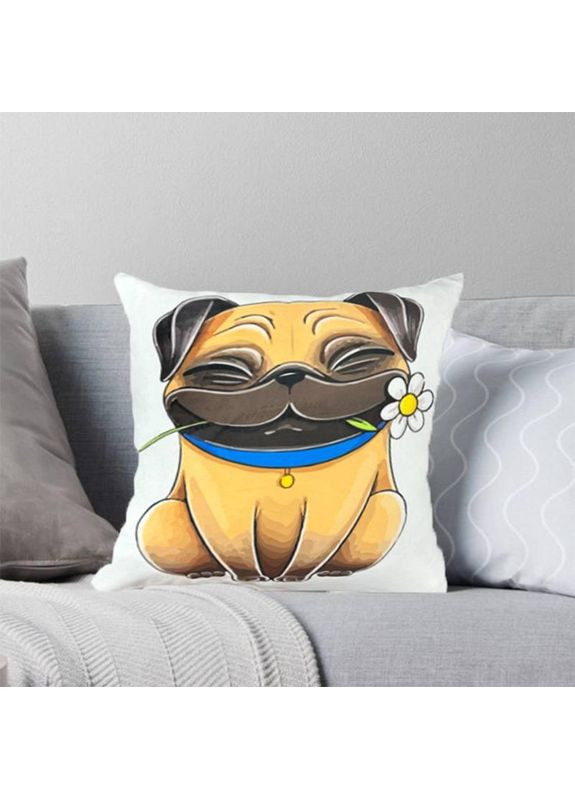 Подушка велюрова Щасливий мопс двосторонній 3D принт наволочка на блискавці 35×35 см Україна ТД (369659838)