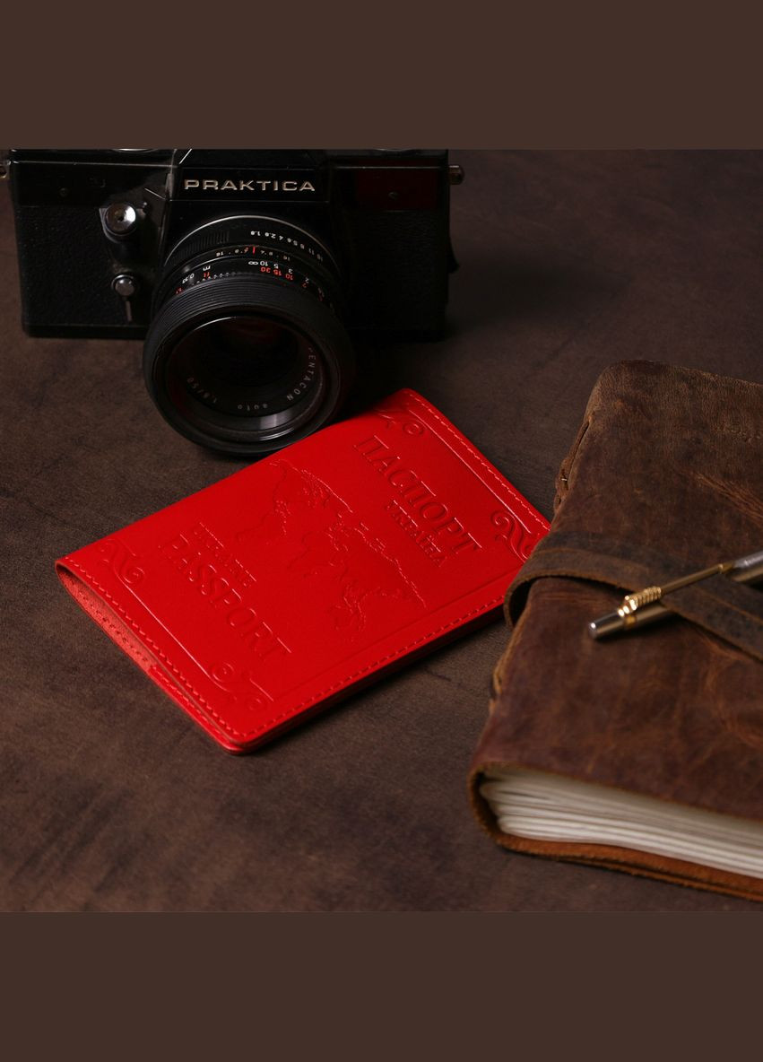 Кожаная обложка на паспорт с картой и рамкой 13981 Красная Shvigel (297129615)