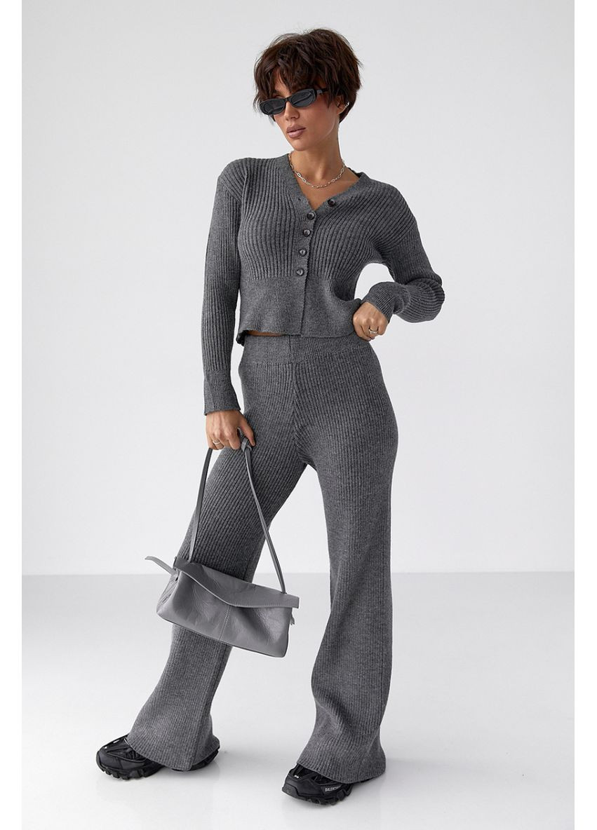 Трикотажный костюм в рубчик с кардиганом и брюками палаццо Lurex Костюм-тройка (370377290)