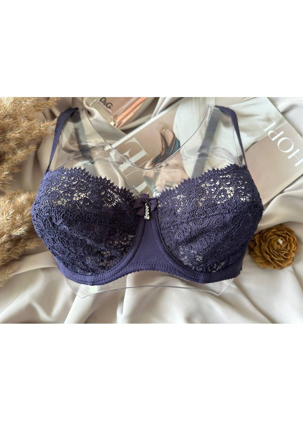 Синий кружевной бюстгальтер анжелика, лифчик без поролона на чашку с Finikin