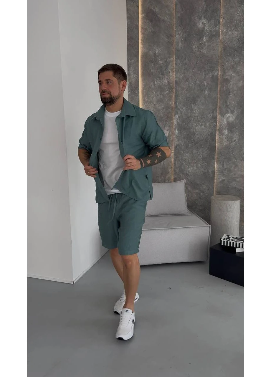 Оливковый летний мужской прогулочный костюм No Brand