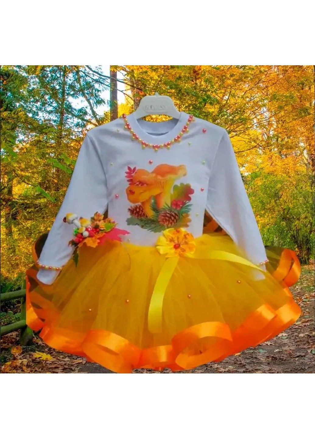 Білий святковий тематичний комплект для дівчинки "осінь" спідничний No Brand