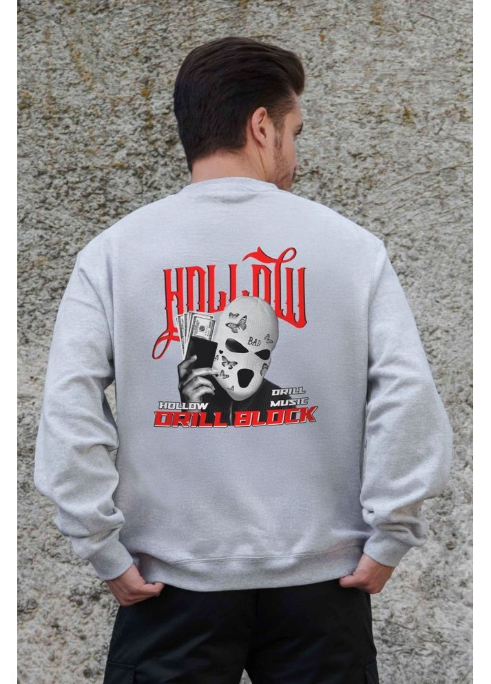 Серый утепленный оверсайз свитшот на флисе с принтом hollow gray Without (362357828)