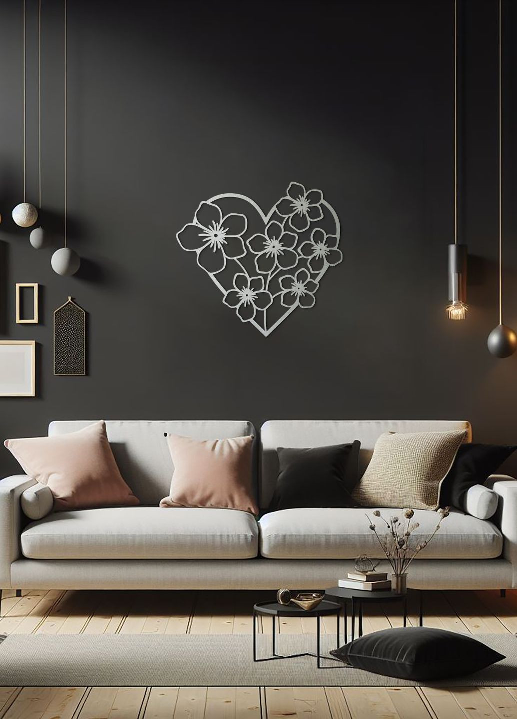 Декор для кімнати, дерев'яна картина на стіну "Квіткове серце", стиль лофт 70х75 см Woodyard (292113619)