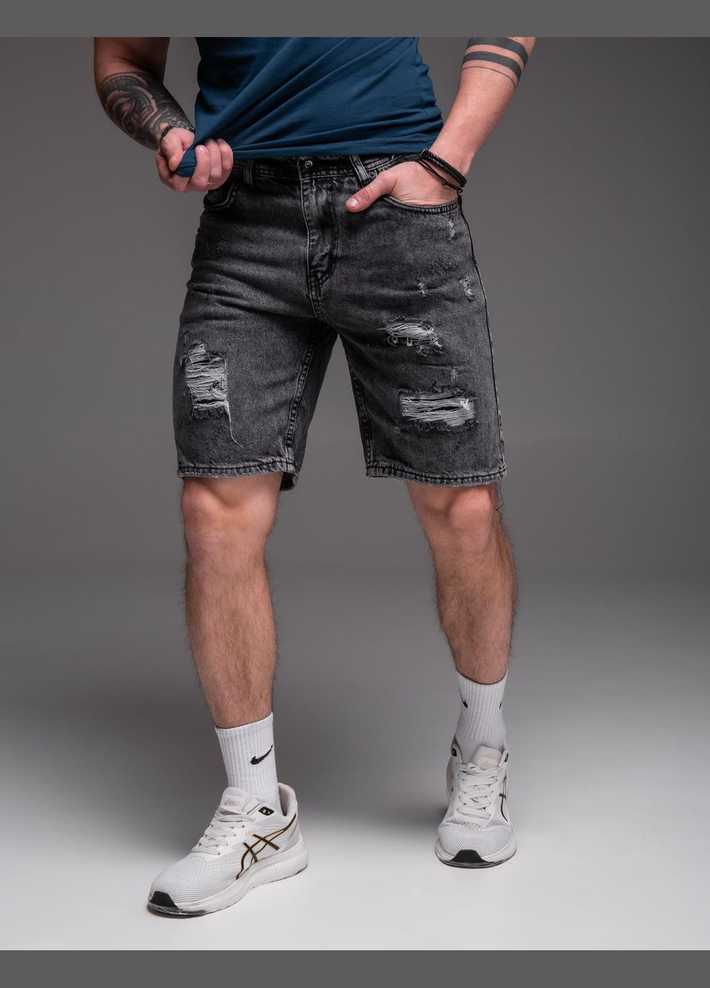 Шорты мужские джинсовые рваные серые No Brand (333332046)