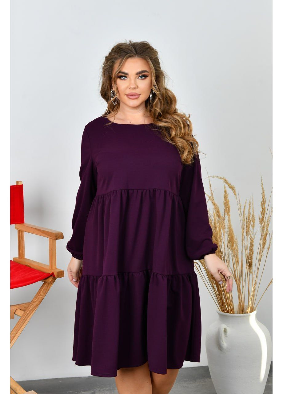 Темно-вишневое праздничный, повседневный, кэжуал женское платье из трикотажа креп-стретч No Brand однотонное