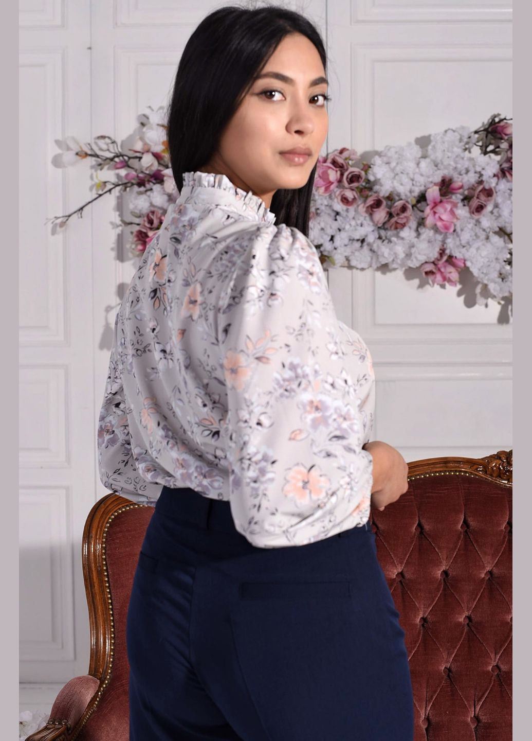 Серая женская блуза прямого кроя (ll190816891) LadyLike