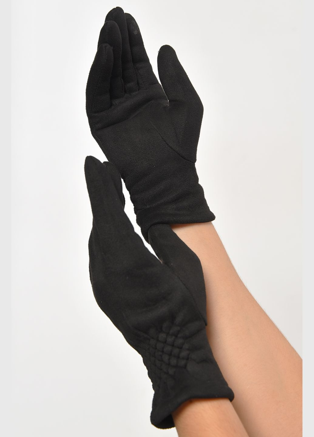 Рукавички жіночі замшеві на штучному хутрі сенсорні чорного кольору Let's Shop (302661309)