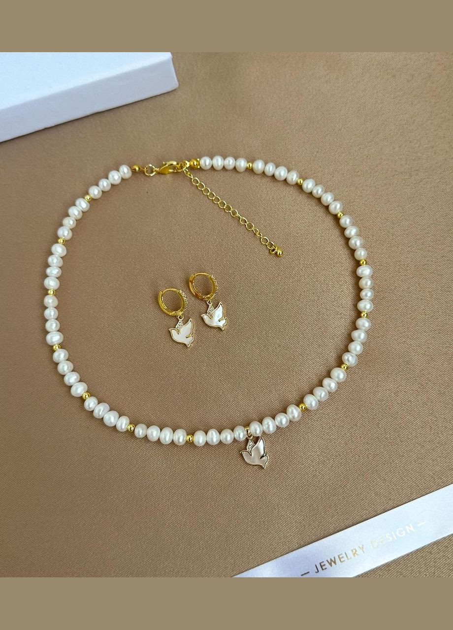 Набор женских украшений чокер и серьги натуральный жемчуг и голубки подарок женщине h=36 см No Brand (369505286)