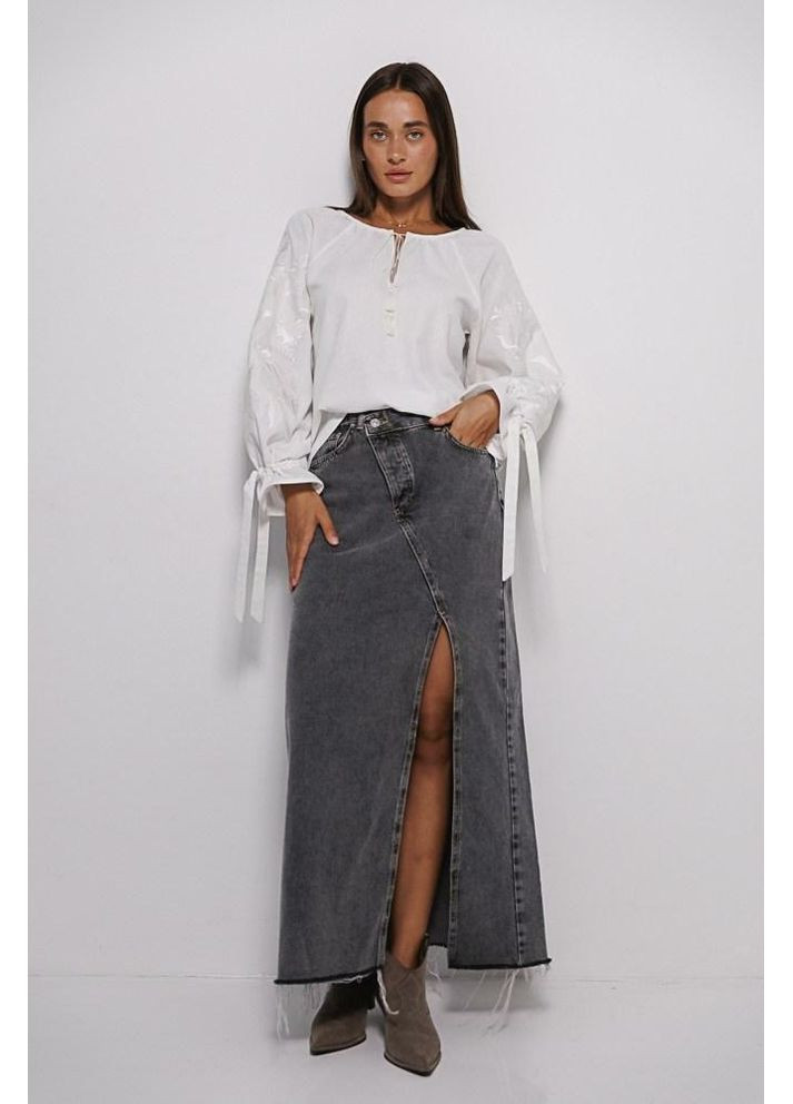 Біла жіноча вишиванка льон з вишивкою дерево життя гладдю довгий рукав mkar35177 Arjen (361205596)