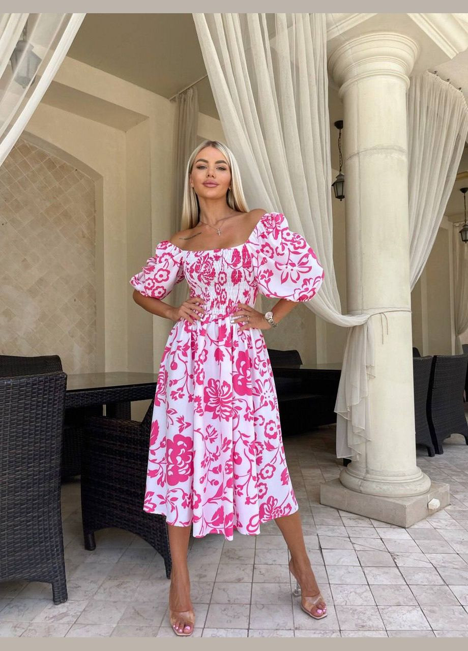 Малиновое повседневный женское яркое принтованное платье макси Avanti с цветочным принтом