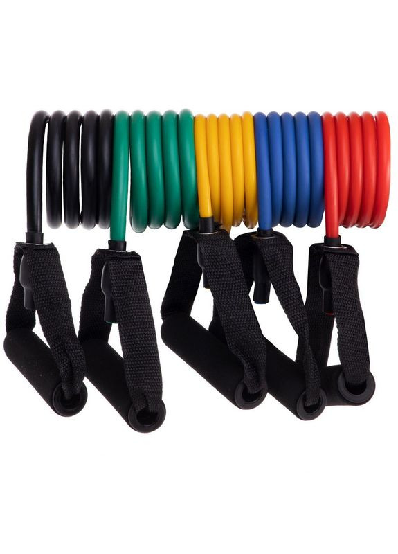 Еспандер Resistance Band багатофункціональний 5 джгутів (5 есп, кріп.на двері, 10 руків'я, сумка) (ET-500) Zelart (354703155)