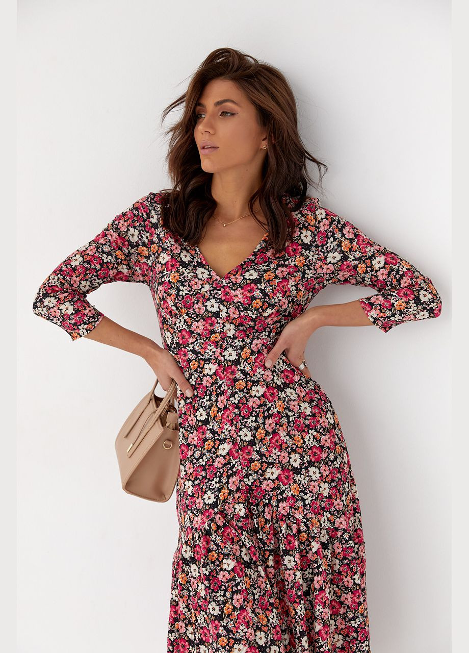 Розовое повседневный платье миди с цветочным принтом 80349 Lurex с цветочным принтом