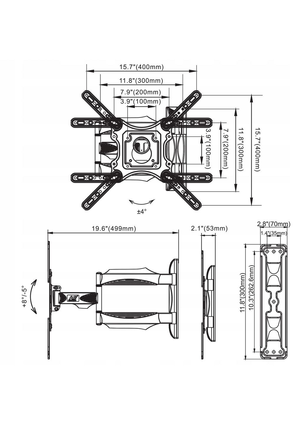 Кріплення для телевізора North Bayou P4 (P40) 32" - 55", похило-поворотний, Настінний NB (322141630)