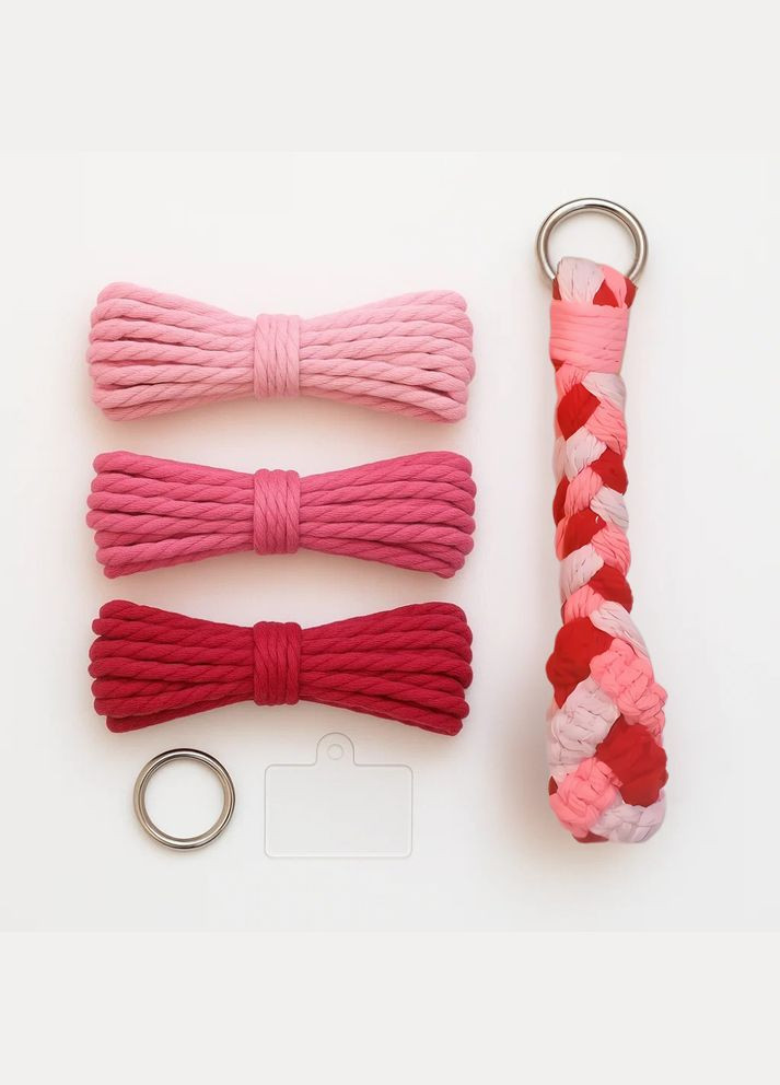 Набір макраме для рукоділля і плетіння брелока для ключів і аксесуарів 17.3х3.5 см триколірний рожевий No Brand (369802729)