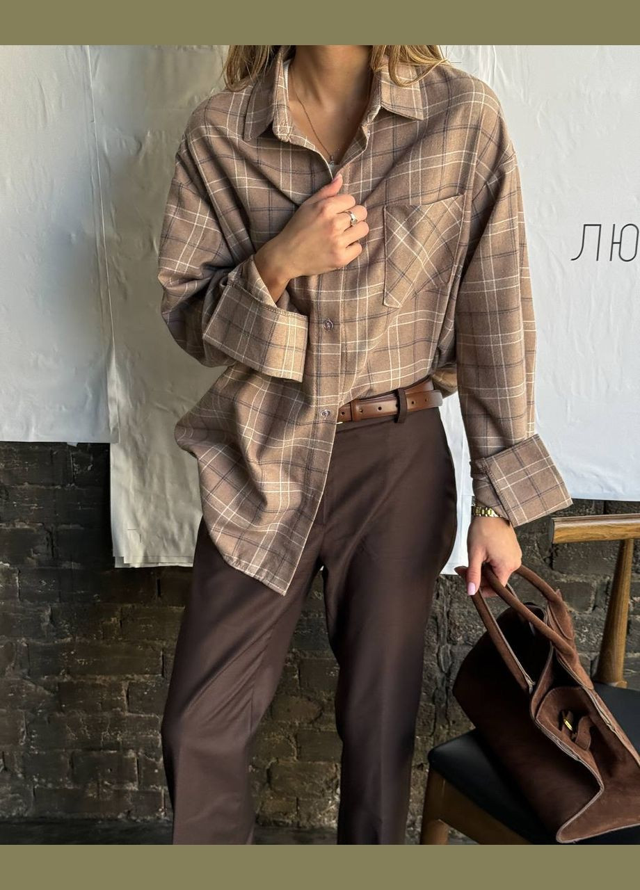 Темно-бежевая повседневный, кэжуал рубашка в клетку Vakko с длинным рукавом