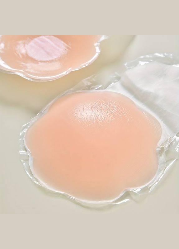 Бежевий силіконові наклейки багаторазові накладки на груди квіточок 2 шт. Lesko