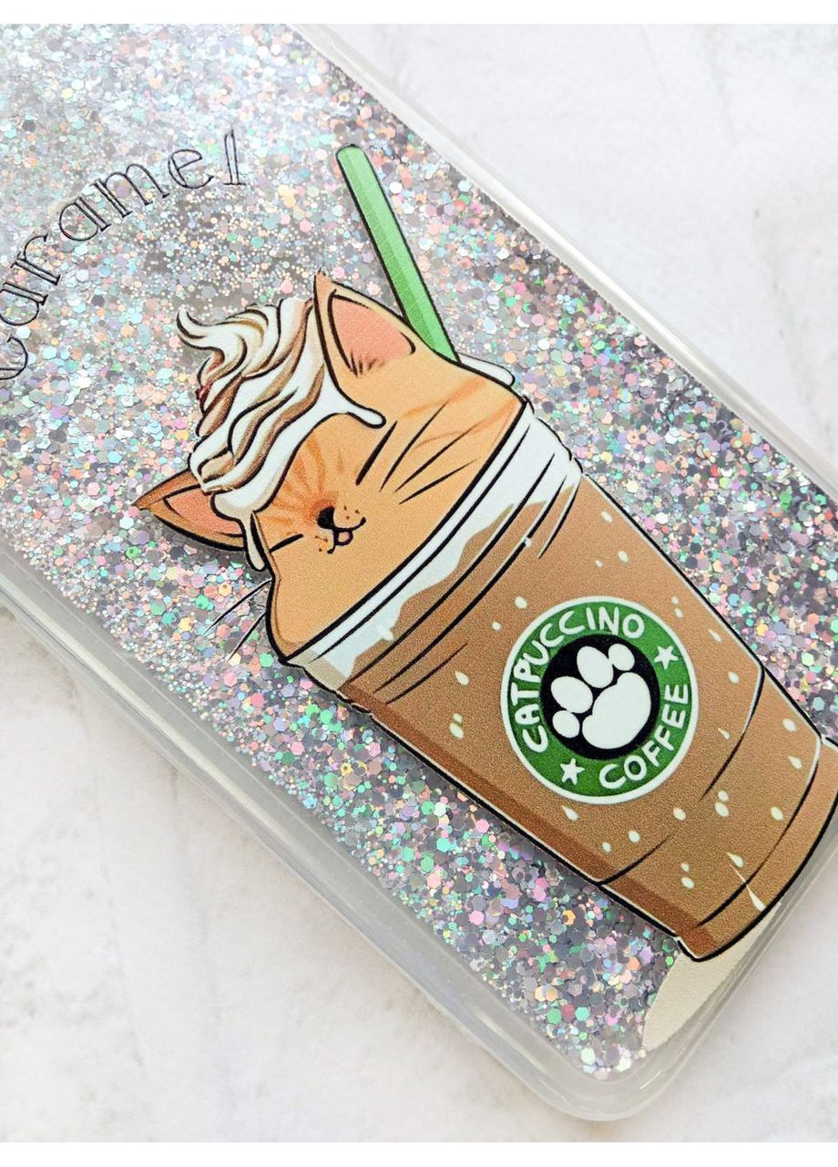 Чехол с плавающими серебряными блестками на Samsung Galaxy A35 Капучино котик (принт 97) Creative (362025549)