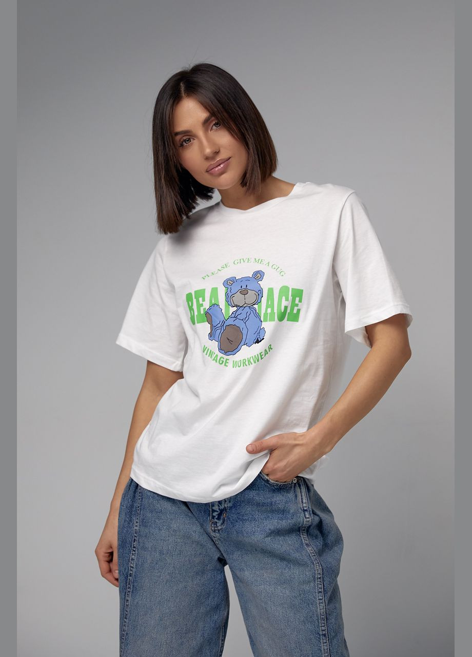 Хлопковая футболка с ярким принтом медведя Lurex - (292785695)