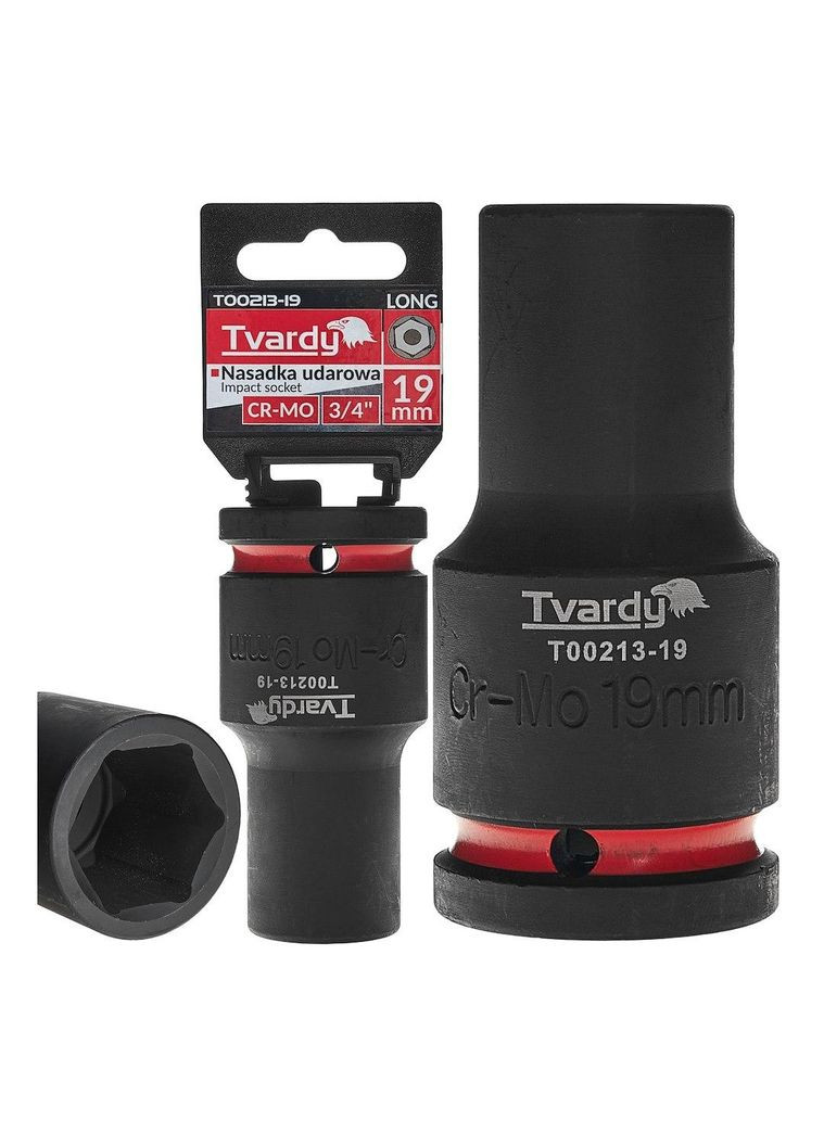 Головка ударная "Tvardy" из хром-молибденовой стали (Cr-Mo) 3/4" 6-гранная длинная 19 мм Geko (355263168)
