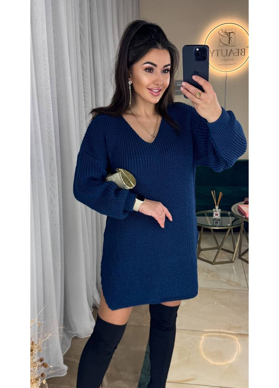 Синя в'язана сукня-туніка Osoblyva
