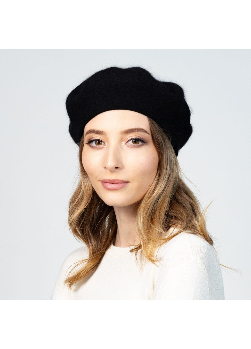 Берет жіночий ангора чорний ЗОРЯНА LuckyLOOK 597-297 (322792433)