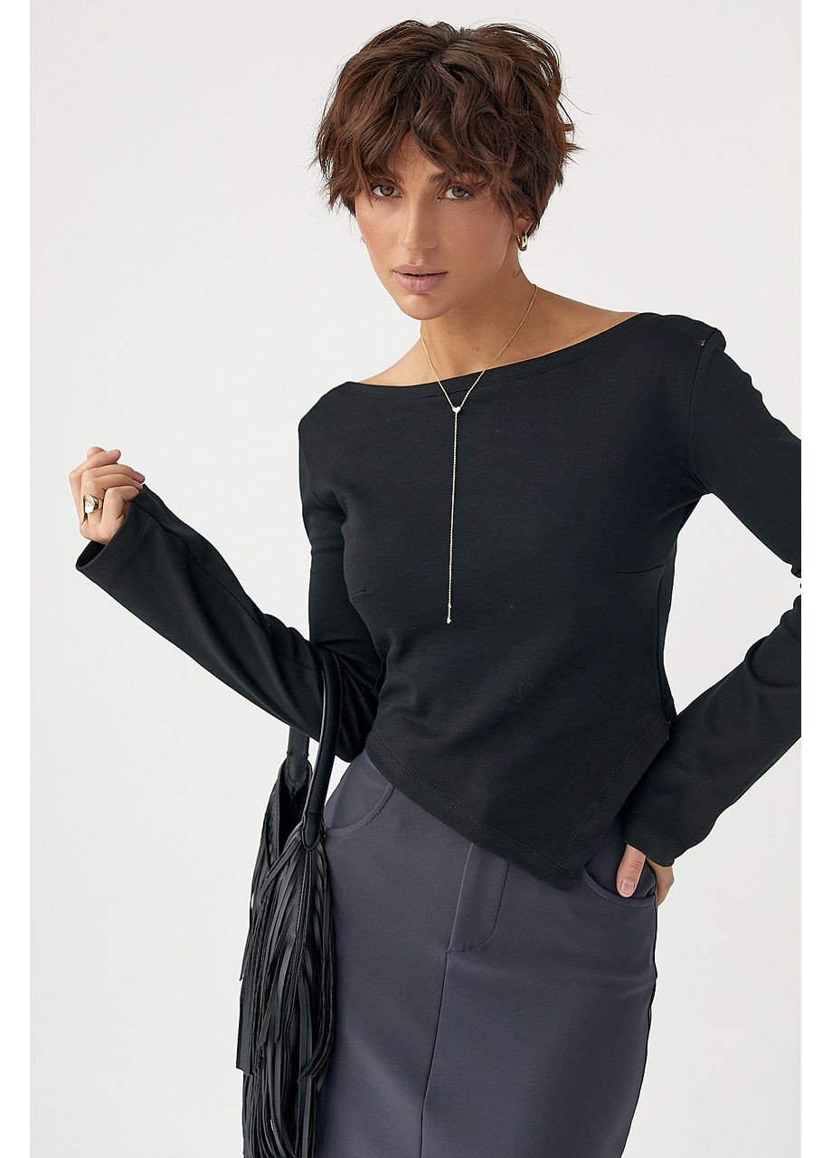 Чорна трикотажна блуза з асиметричним низом Lurex