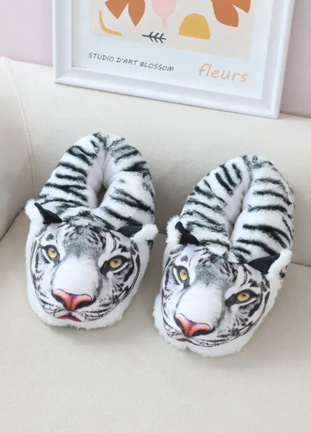 Тапочки кигуруми для подростков и взрослых белый тигр белый плюшевые Lalapka (362490067)