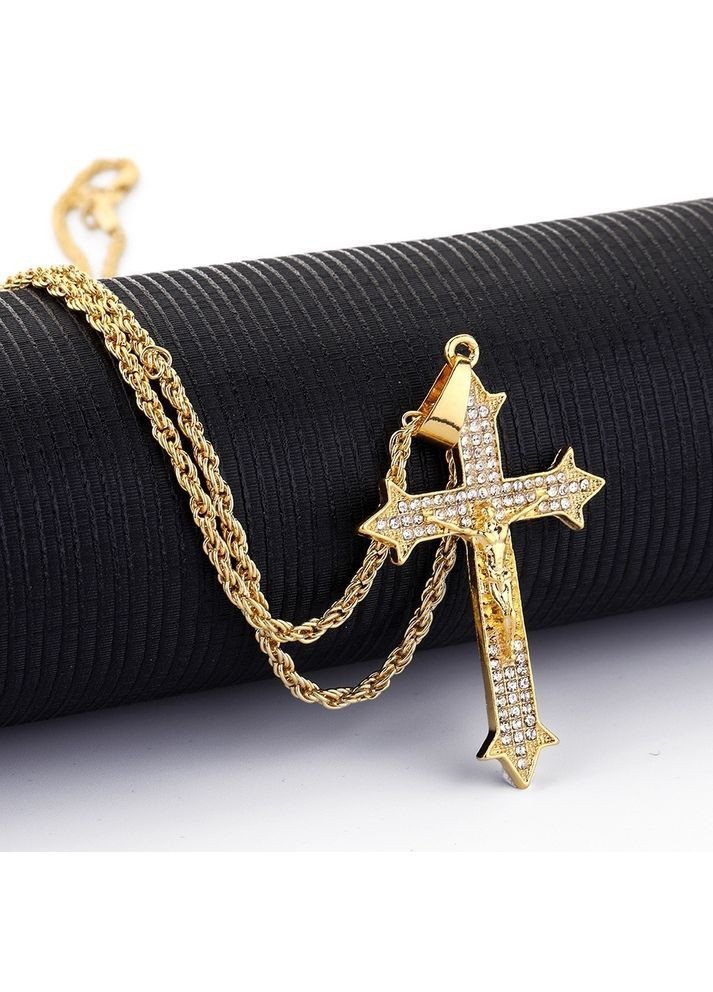 Підвіска Хрест, з блискучим камінням та ланцюжком (золотистий) China (368682349)