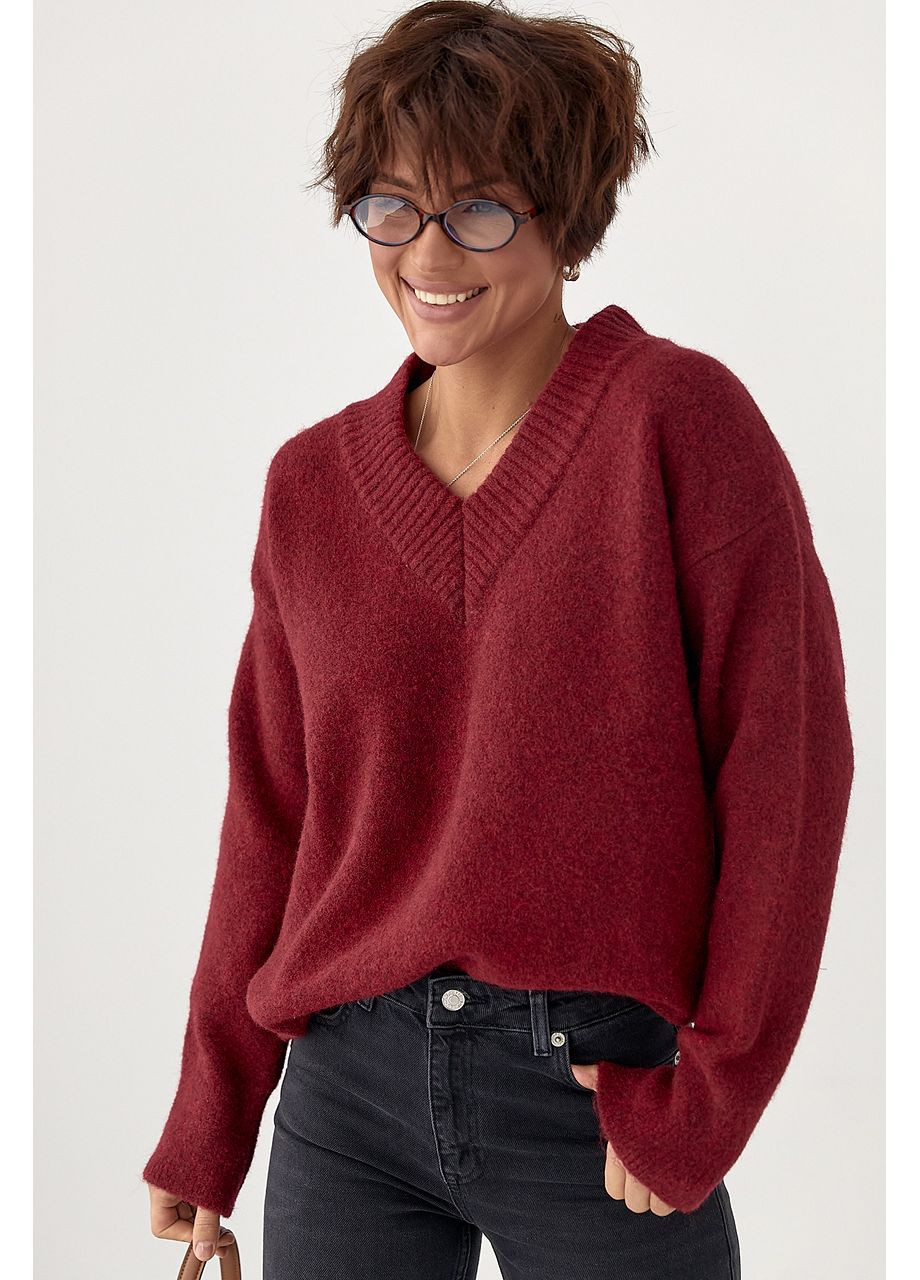 В'язаний однотонний пуловер вільного фасону Lurex (367007637)