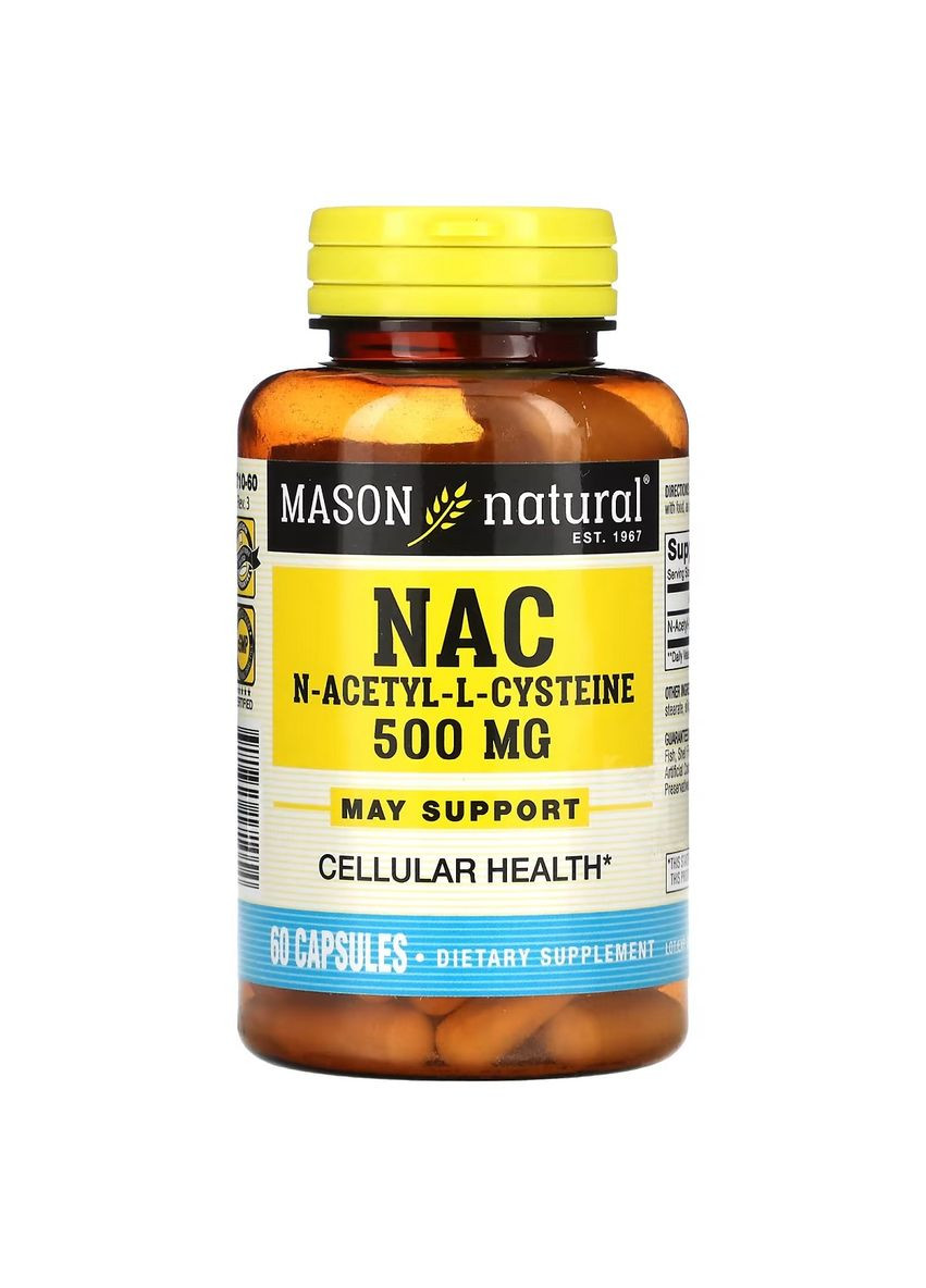 NAC N-ацетил L-цистеїн, 500 мг, N-Acetyl L-Cysteine,, 60 капсул Mason Natural (315145927)