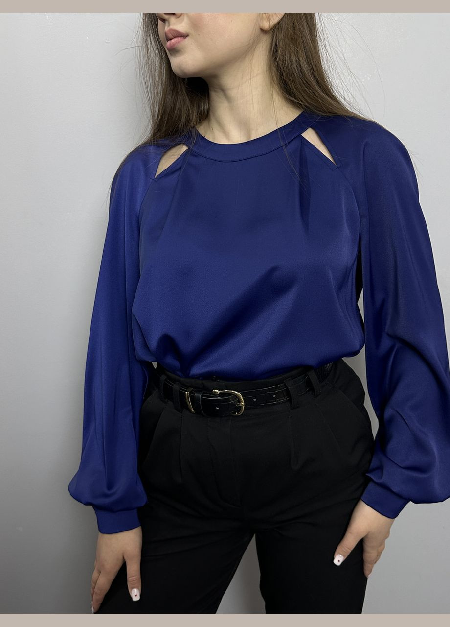 Синяя женская блузка дизайнерская синяя однотонная mkjl30702 Modna KAZKA