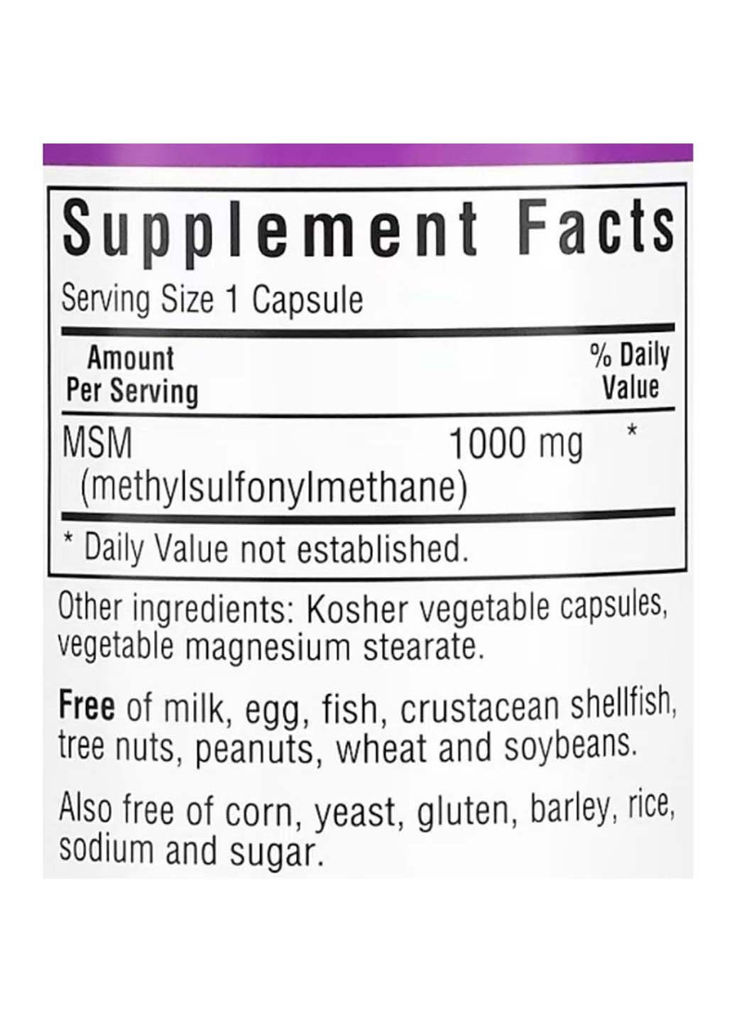 Препарат для суглобів та зв'язок MSM 1000 mg 120 Veg Caps Bluebonnet Nutrition (301770144)