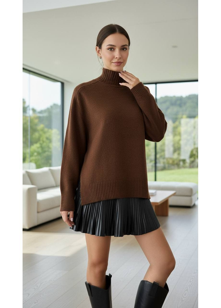 Коричневий демісезонний светр жіночий оверсайз пуловер Style Point